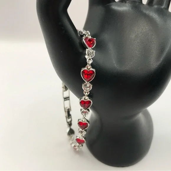 Avon Red Acrylic Hearts and Silver-Tone Tennis Bracelet - Picture 2 of 10